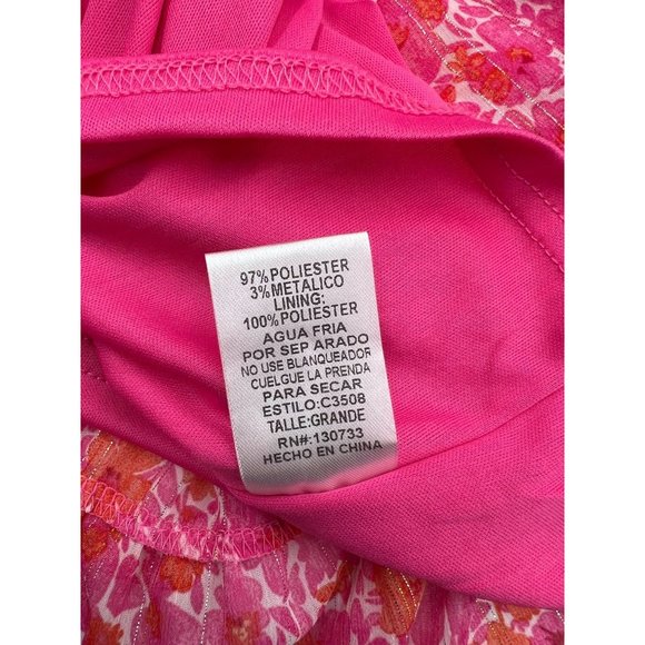 Umgee Women Size Large Pink Floral Metallic Flutter Sleeve Dress NWT - Picture 9 of 10